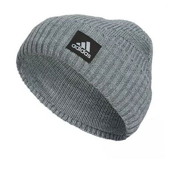 NEW Adidas Men's Pine Knot 4 Fold Beanie Cap Heather Grey Black‎ - Picture 1 of 2